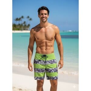 Men's Beach Shorts Green Reyn Spooner Size 36 100% Nylon